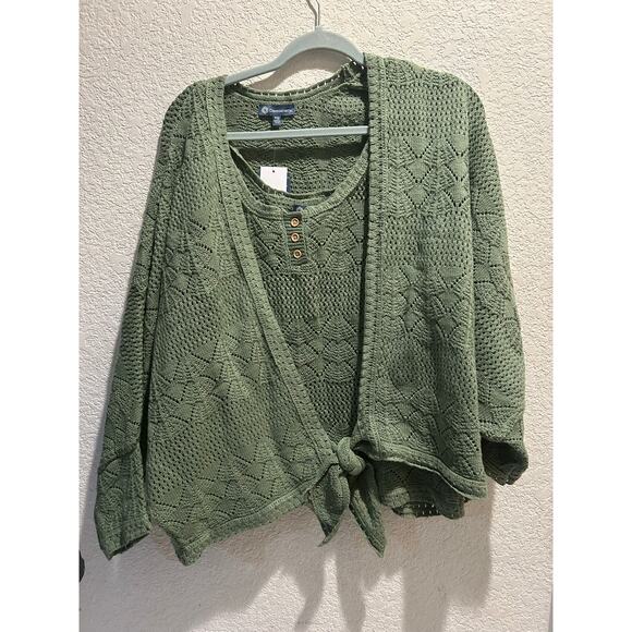 Democracy Tie Front Crochet Tank and Sweater in Green Size XL NWT - Picture 2 of 7